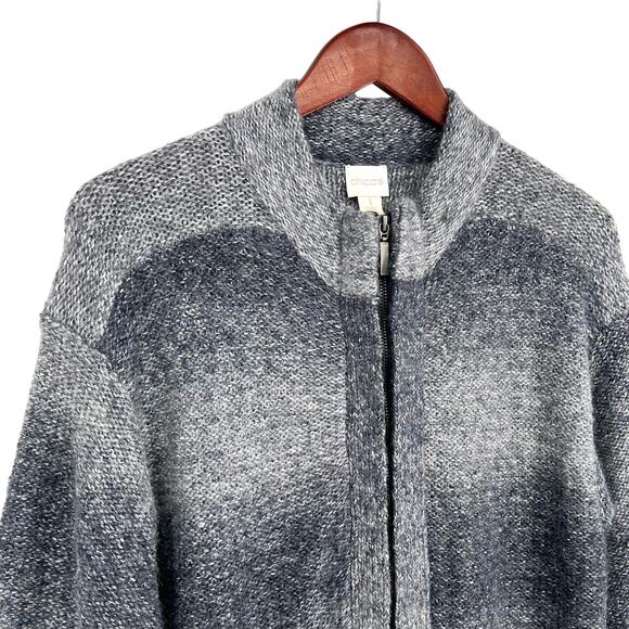 Chicos Sz Medium 1 8/10 WOOL BLEND Winter Navy Blue Sweater Shirt Top Cozy - Picture 3 of 8